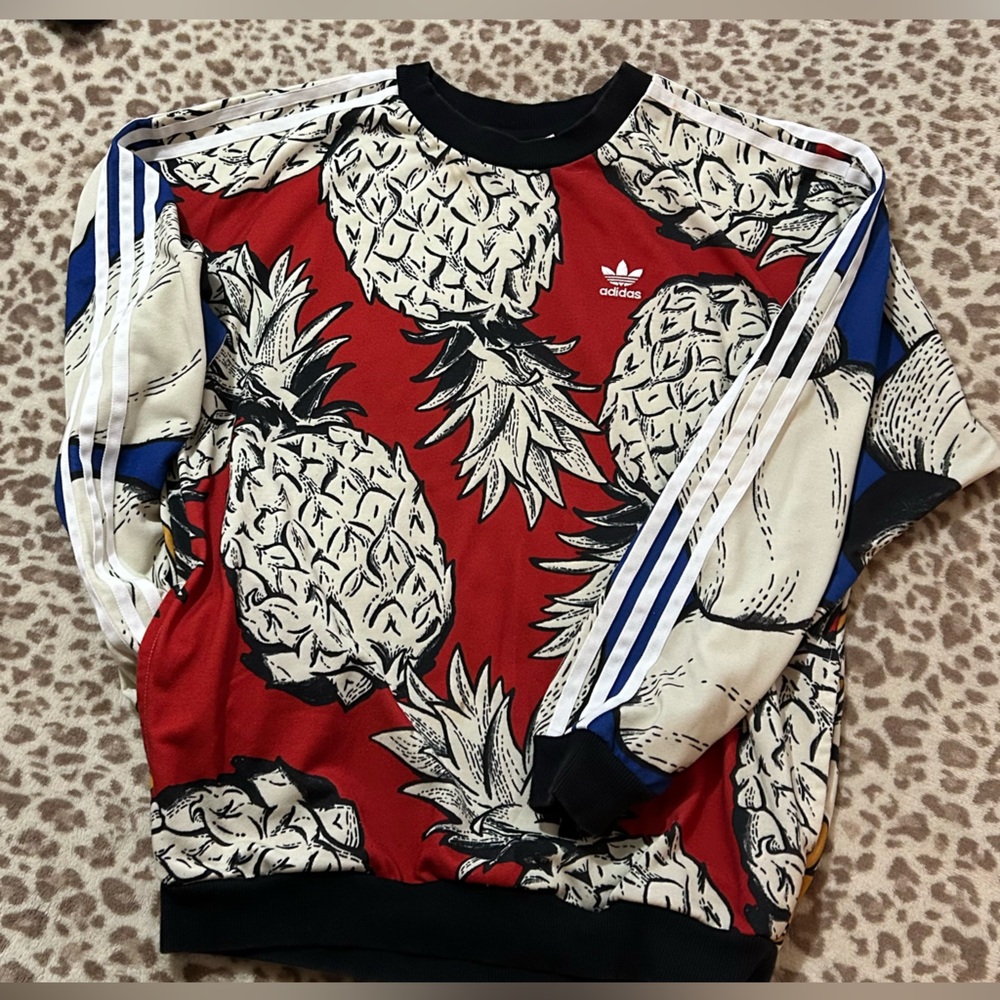 Adidas Red Pineapple Print Crewneck Sweater